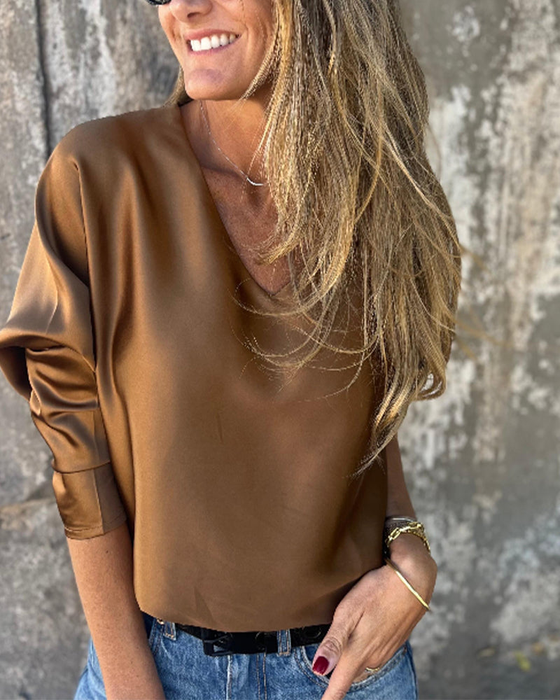 Lässige Bluse mit Fledermausärmeln und einfarbiger Farbe