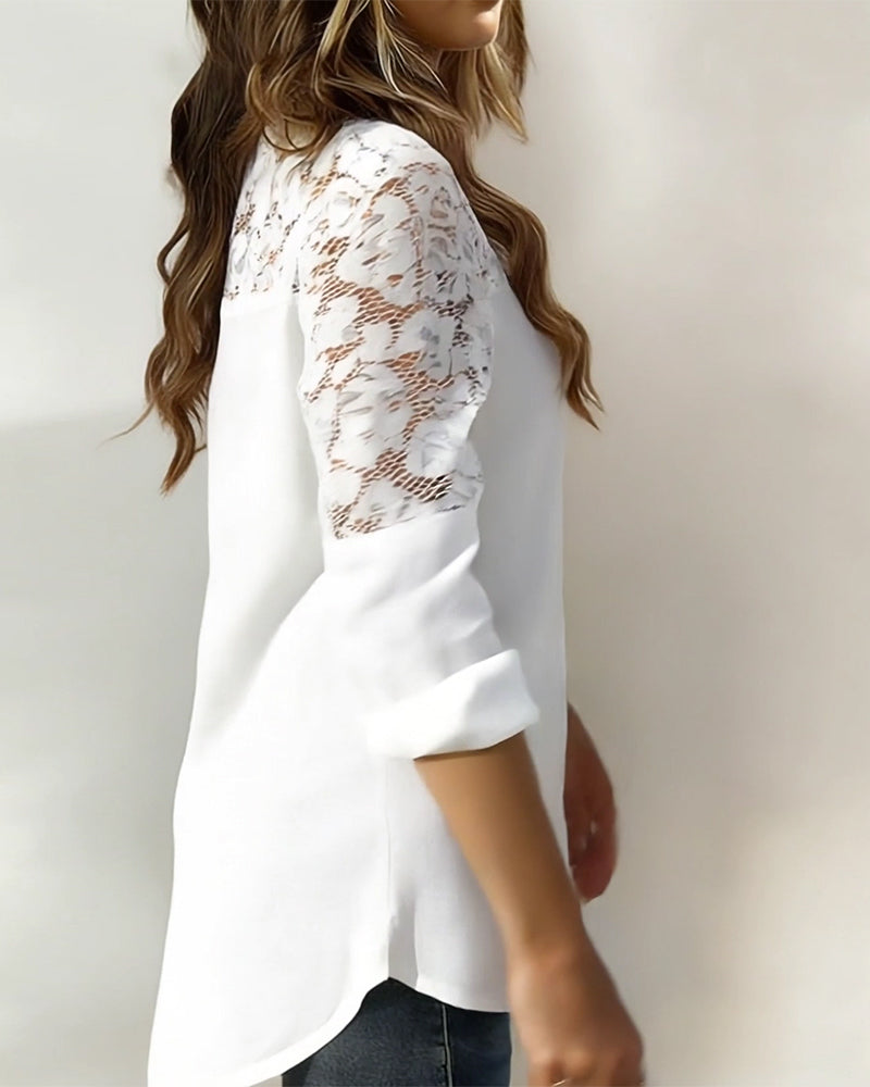 Lace Patchwork Lapel Fashion Blouse