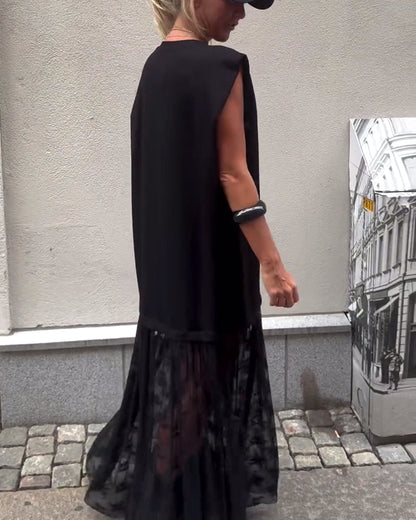 Ärmelloses Mesh-Patchwork-Kleid
