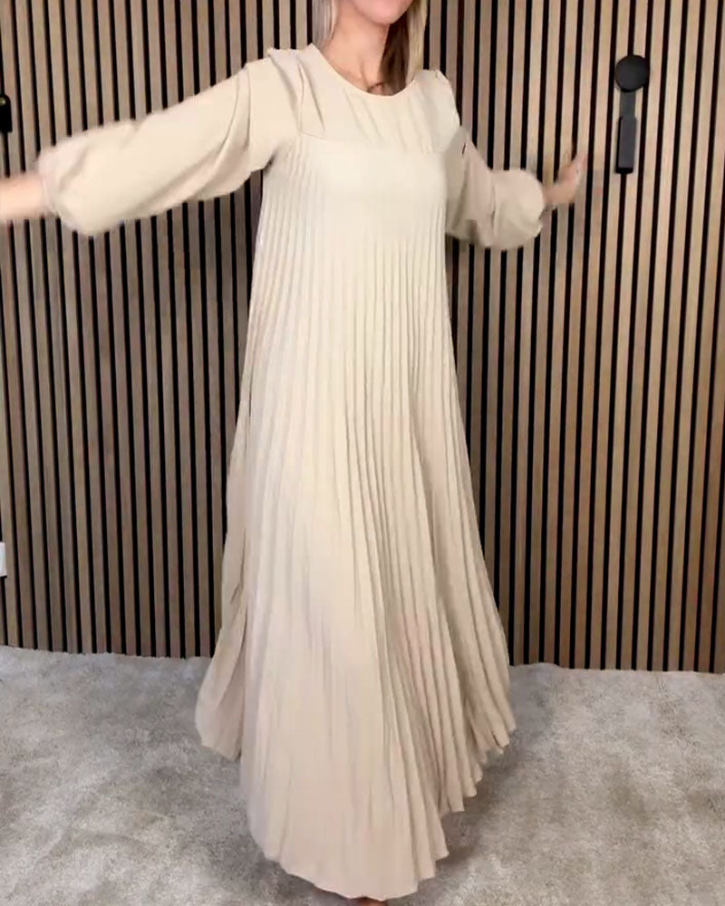 Elegant Puff Sleeve Pleated Dress