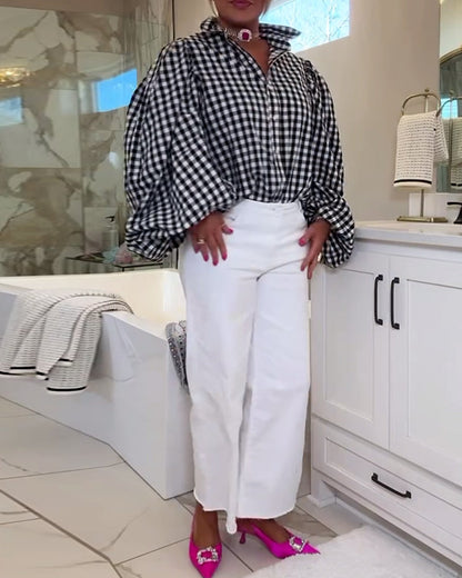 Lässiges Karohemd mit Laternenärmeln