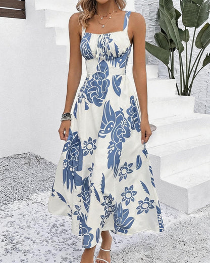 Elegant Strappy Print Dress