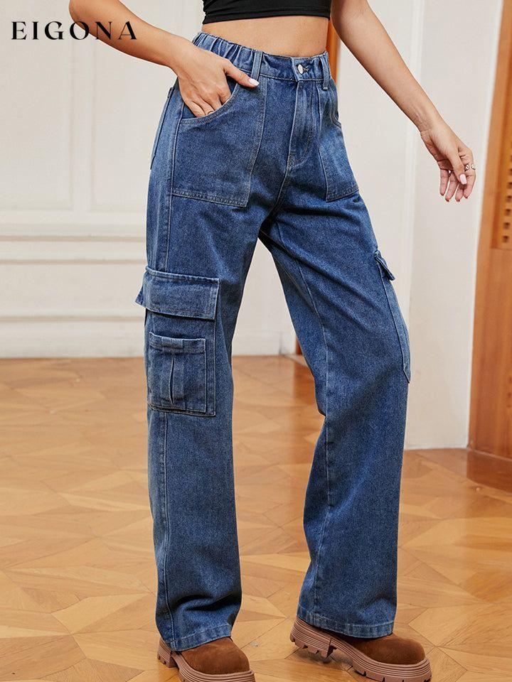 Pocketed Wide Leg Jeans Dusty Blue clothes M.F Ship From Overseas Shipping Delay 09/29/2023 - 10/02/2023 trend