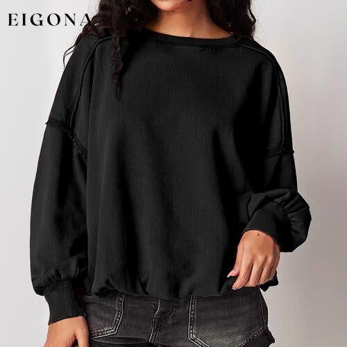Exposed Seam Dropped Shoulder Oversized Fashion Sweatshirt Black clothes D&C Ship From Overseas sweater sweaters Sweatshirt