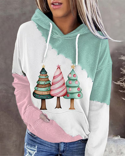 Women's cute Christmas tree print casual hoodie 2024 f/w christmas hoodies