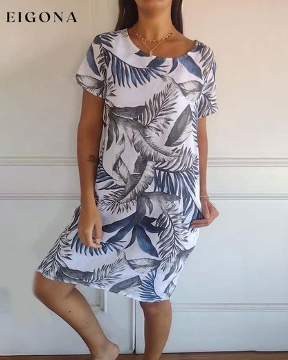 Leaf print short sleeve casual dress casual dresses summer