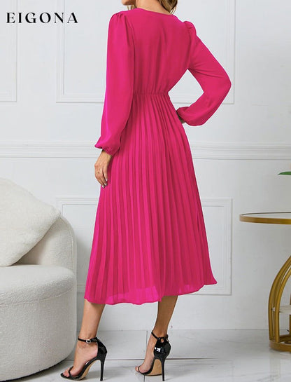 V-Neck Long Sleeve Tie Waist Midi Dress clothes H.Y.G@E Ship From Overseas Shipping Delay 09/29/2023 - 10/03/2023 trend