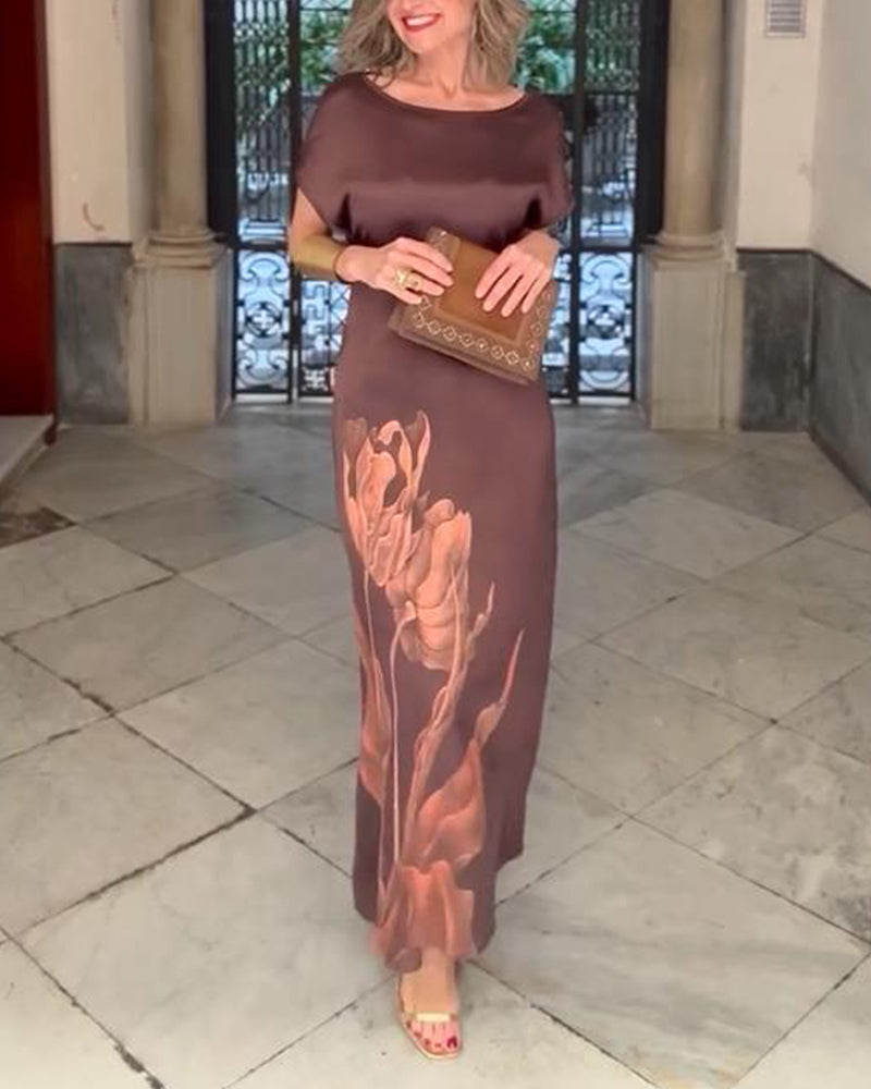 Positioned Flower Waist Satin Dress