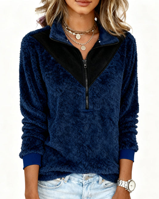 Half-Zip Contrast Color Sweatshirt