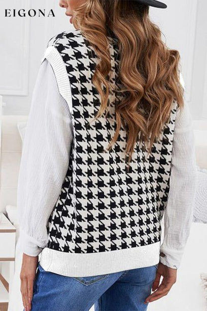 Houndstooth Button Front Sweater Vest clothes Ship From Overseas Sweater sweaters T*Y