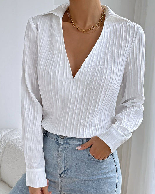 Simple solid color ribbed elegant blouse blouses & shirts spring summer