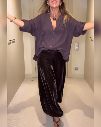 Trendy Velvet Baggy Casual Pants