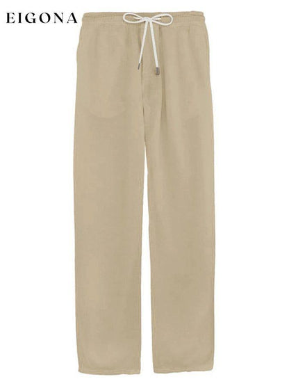 Men's Solid Tie Cotton Casual Pants men s linens