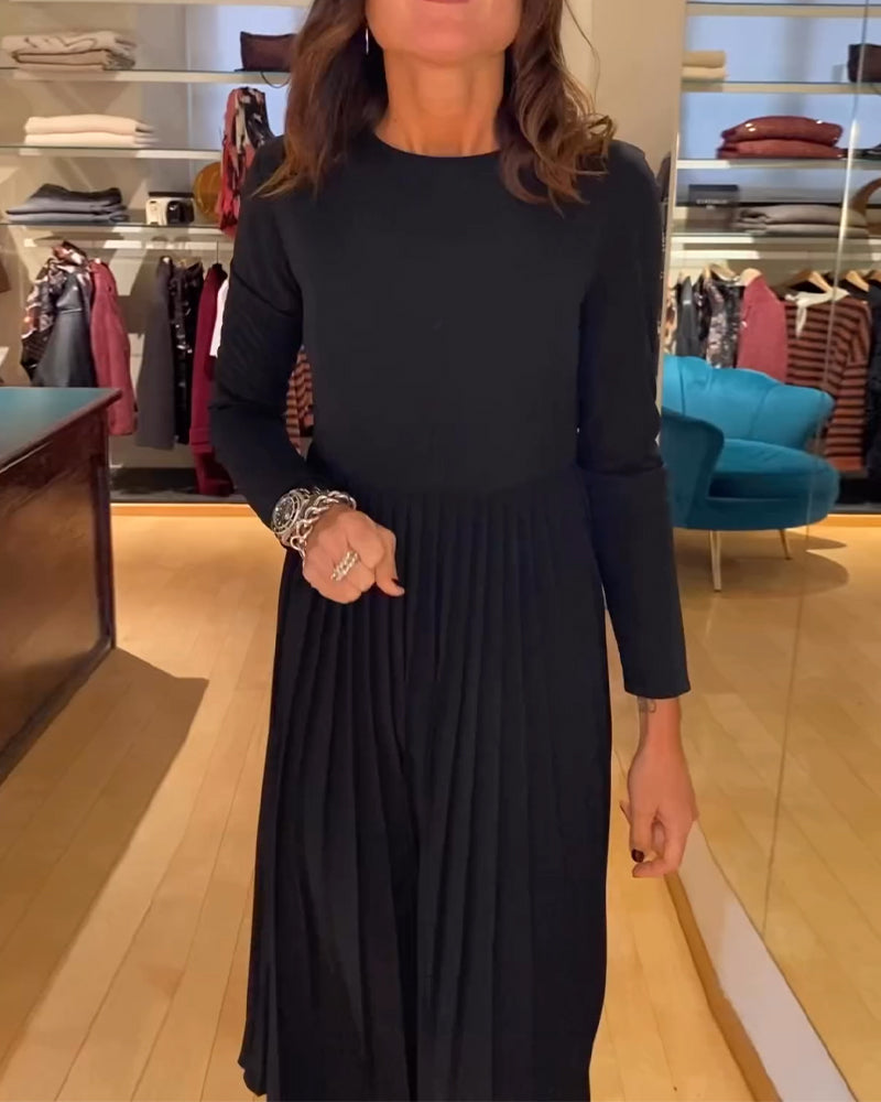 Solid Round Neck Fashionable Dress