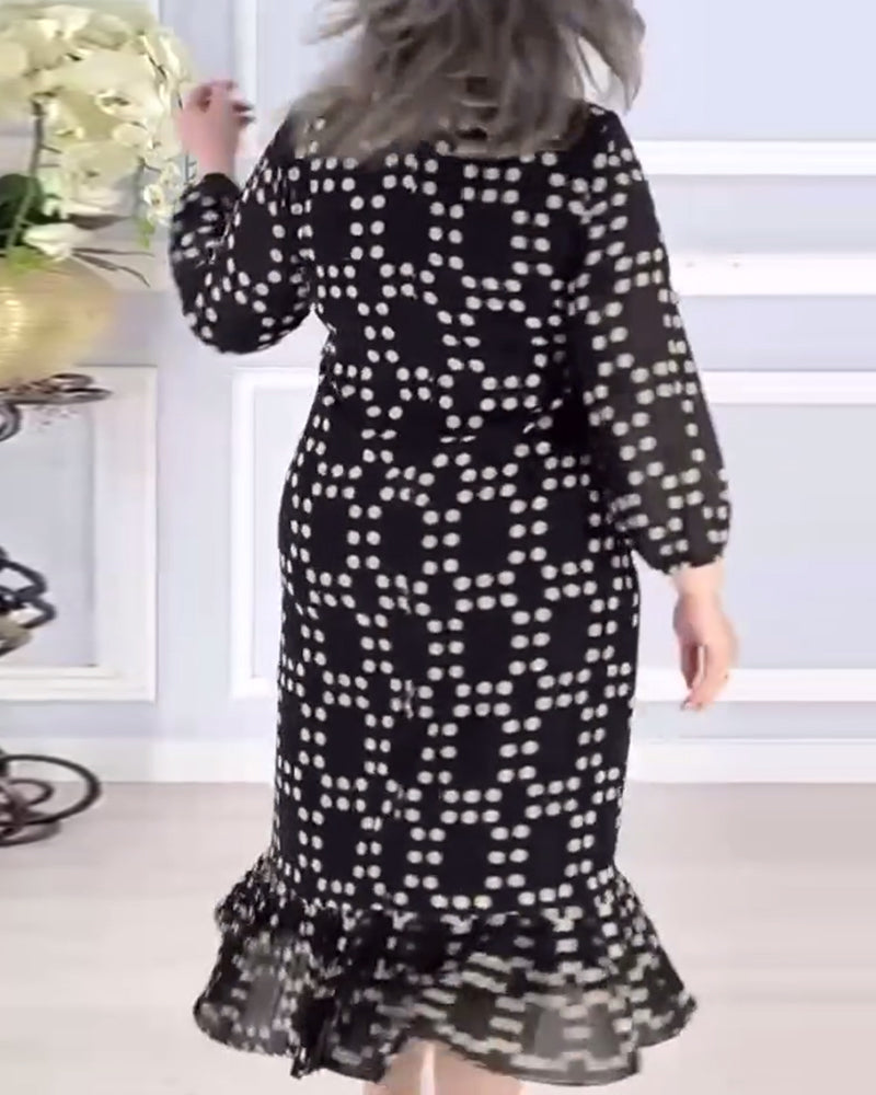 Elegant polka dot print V-neck nine-quarter sleeves dress casual dresses spring summer