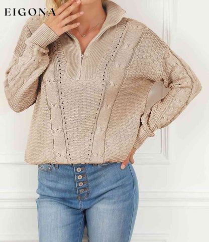 Cable-Knit Half Zip Long Sleeve Sweater clothes Ship From Overseas sweater sweaters Sweatshirt SYNZ