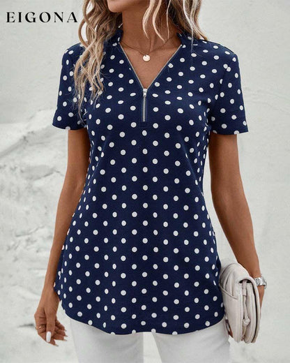 Polka dot zippered blouse blouse spring summer zip