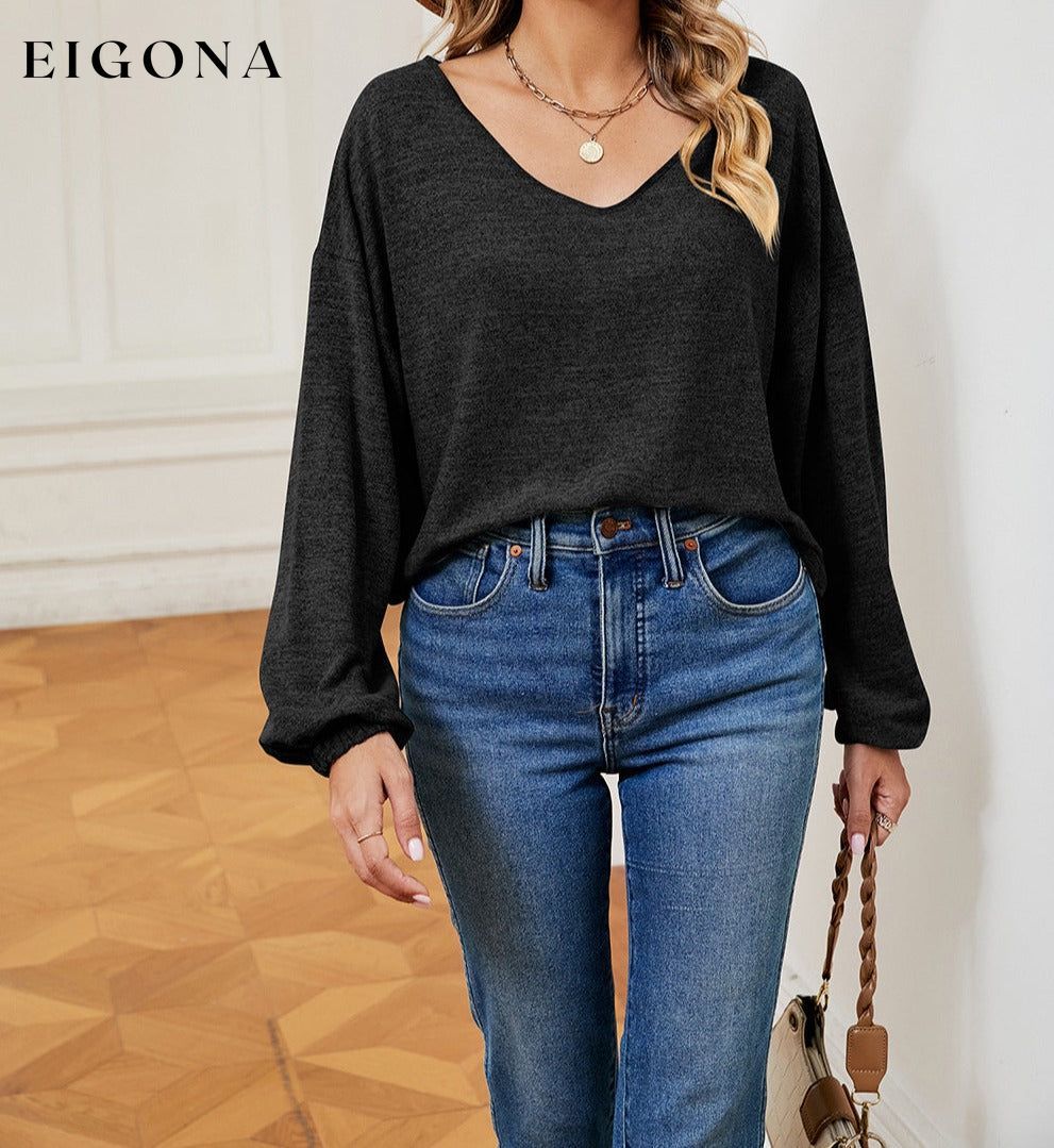 V-Neck Long Sleeve Top Black clothes Ship From Overseas Shipping Delay 09/29/2023 - 10/02/2023 trend X&D