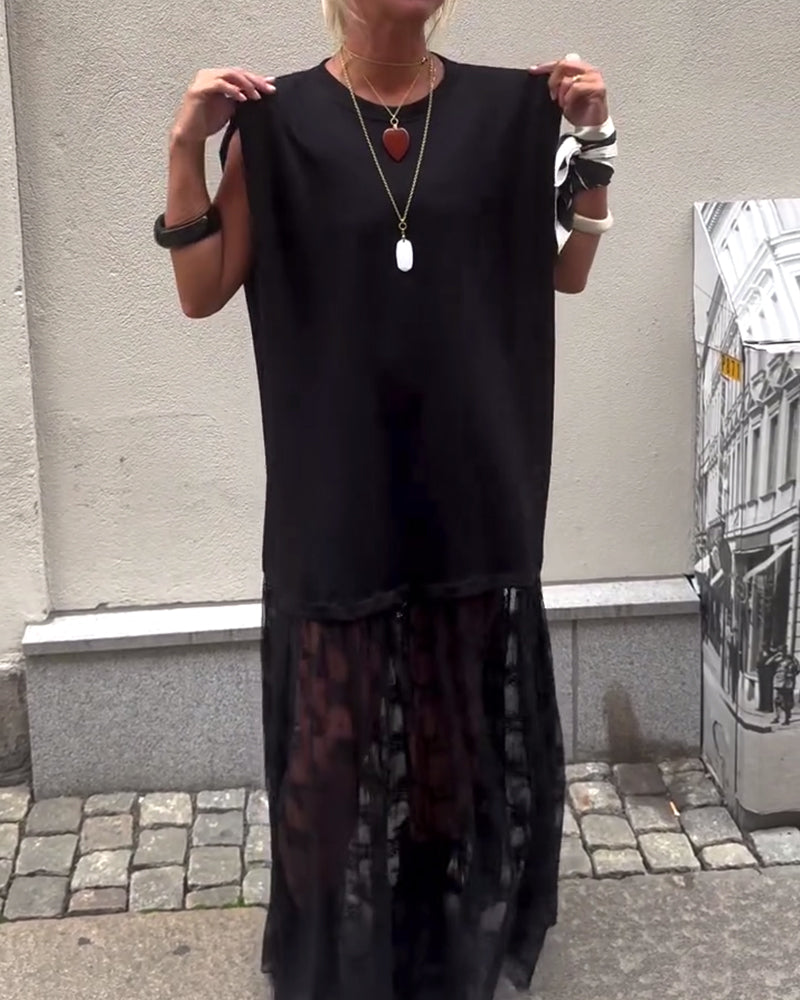 Ärmelloses Mesh-Patchwork-Kleid