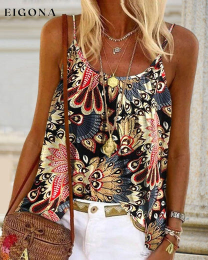 Ethnic print casual sleeveless cami top summer tank tops & camis