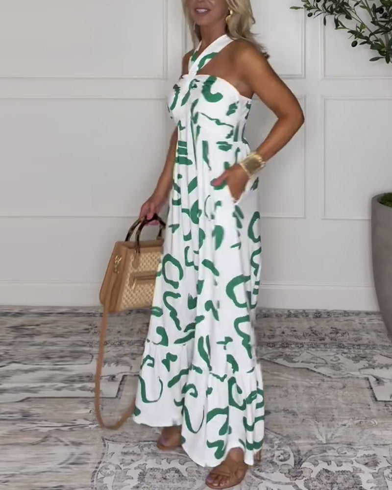 Neckholder-Kleid mit Print und Rückenausschnitt, sexy