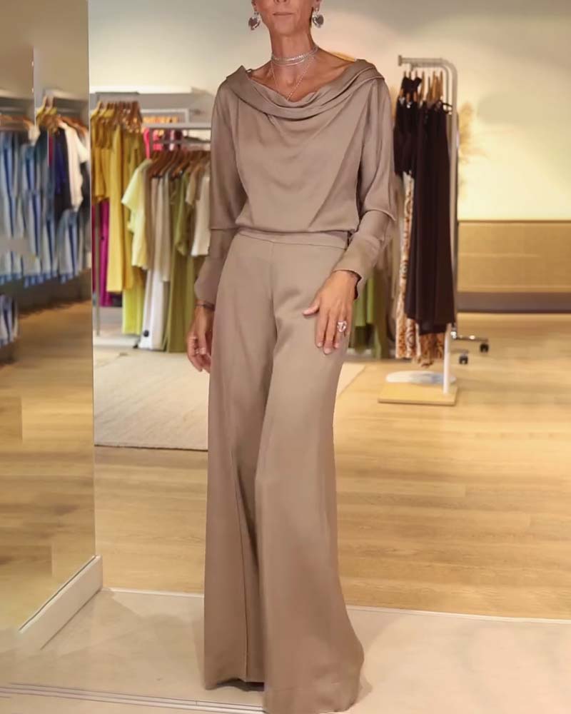 Temperamental Slouch Collar Solid Color Women's Blouse