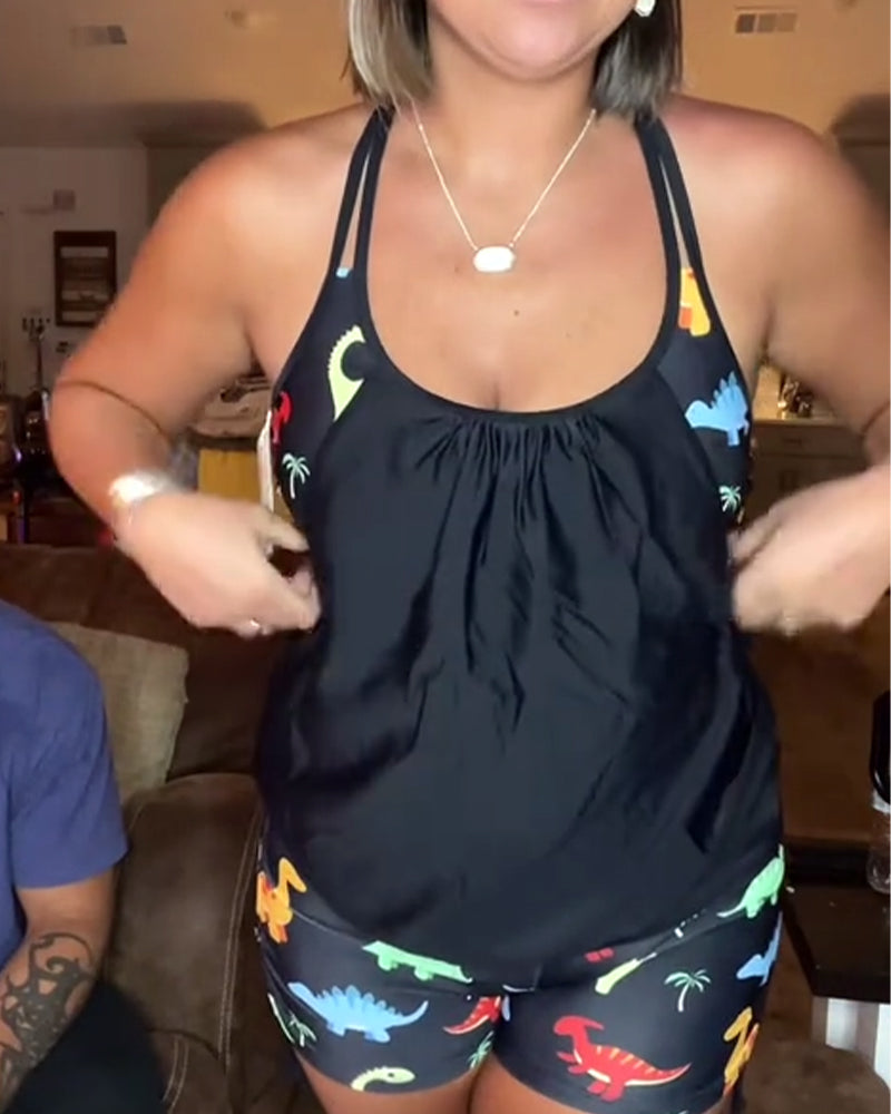 Zweiteiliger Badeanzug mit Dinosaurier-Print