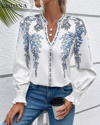 Elegant long-sleeve blouse with leaf print blouses & shirts spring summer