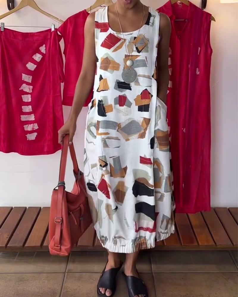 Casual Sleeveless Round Neck Printed Dress