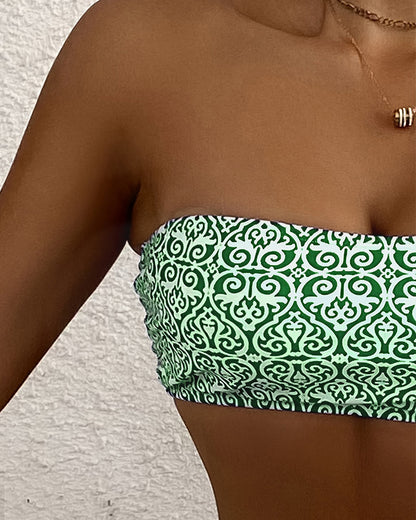 Zweiteiliger Bandeau-Bikini mit Blumenmuster