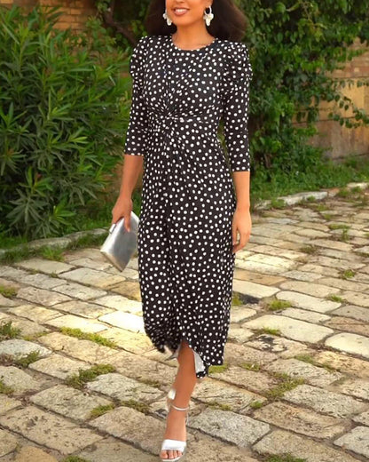 Small polka dot slit slim dress casual dresses summer