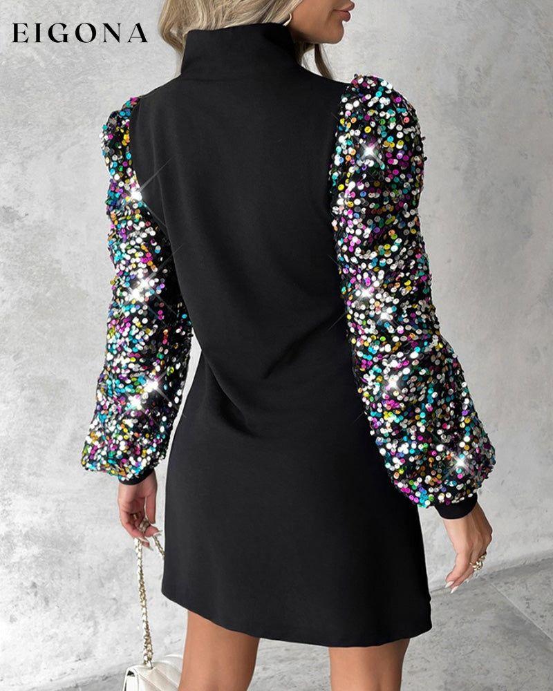 Patchwork sequined long-sleeved dress 2023 f/w 23BF casual dress christmas Clothes party dress