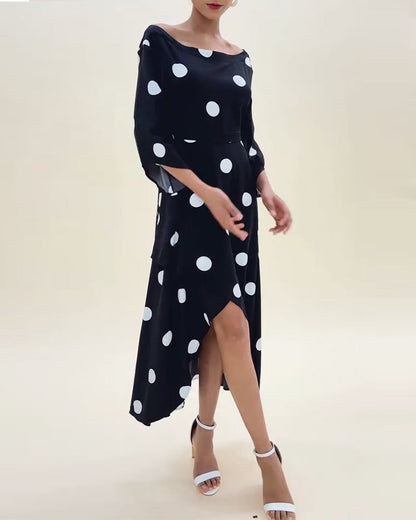 Polka dot print off-shoulder three-quarter sleeves dress casual dresses spring summer