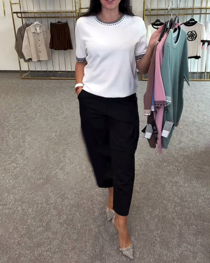 Pullover mit Rundhalsausschnitt in Kontrastfarbe