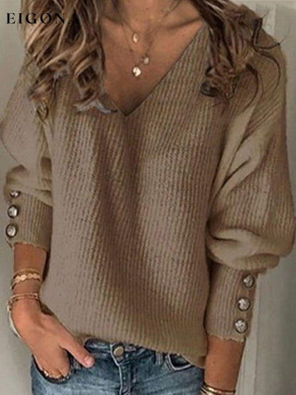 Women's Solid Color Casual Versatile Knit V-Neck Top top tops