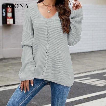 Openwork Dropped Shoulder Long Sleeve Sweater clothes Ship From Overseas X.X.W