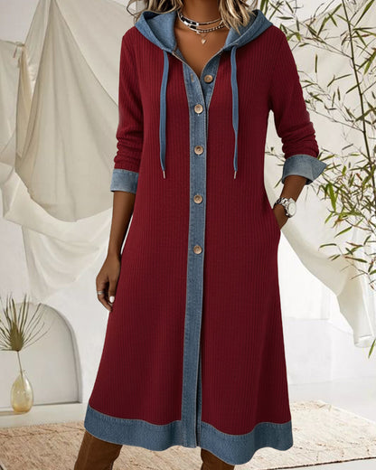 Hooded Color Block Fashionable Dress
