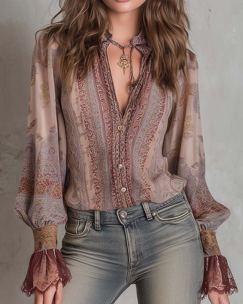 Fashion Puff Sleeve Retro Blouse