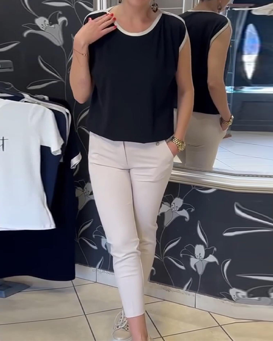 Ärmellose Bluse in Kontrastfarbe