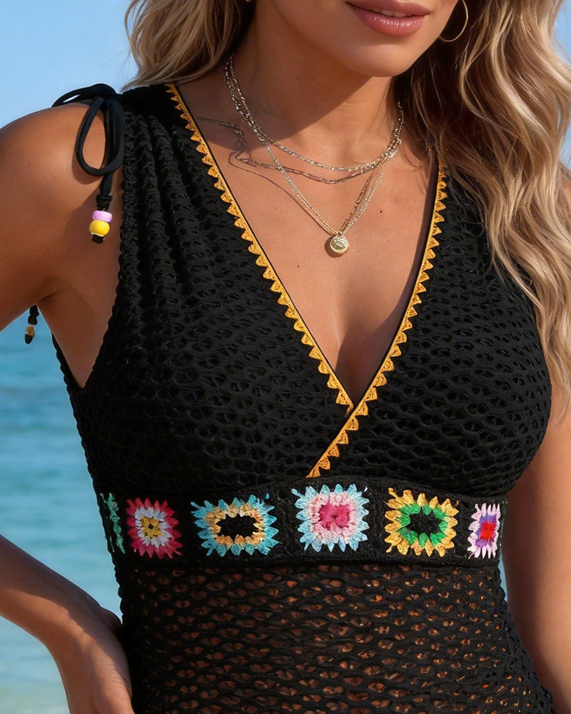 Crochet Colorful Lace-Up Tankini