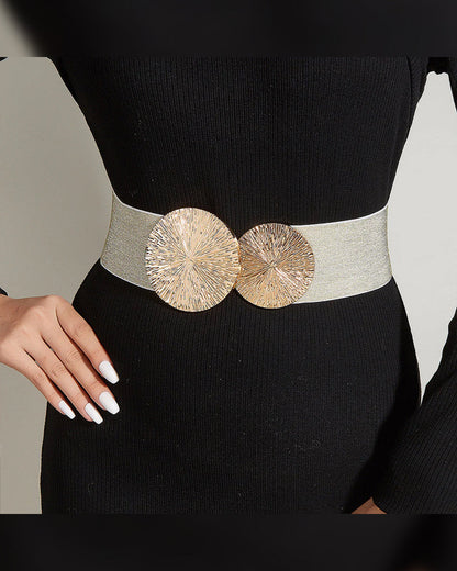 Dames Vintage Elastische Riem Met Gouden Gesp