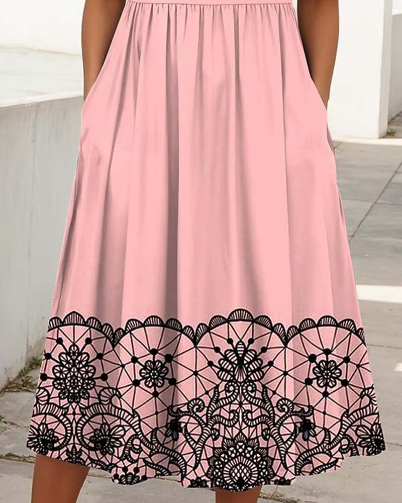 Round Neck Printed A-Line Dress