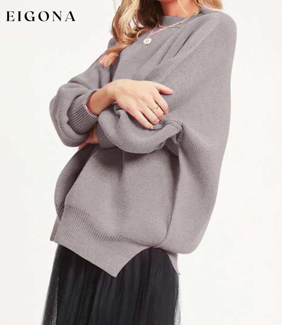 Gray Oversized Drop Shoulder Bubble Sleeve Pullover Sweater All In Stock clothes Occasion Daily Print Solid Color Season Winter Style Casual sweater sweaters Sweatshirt