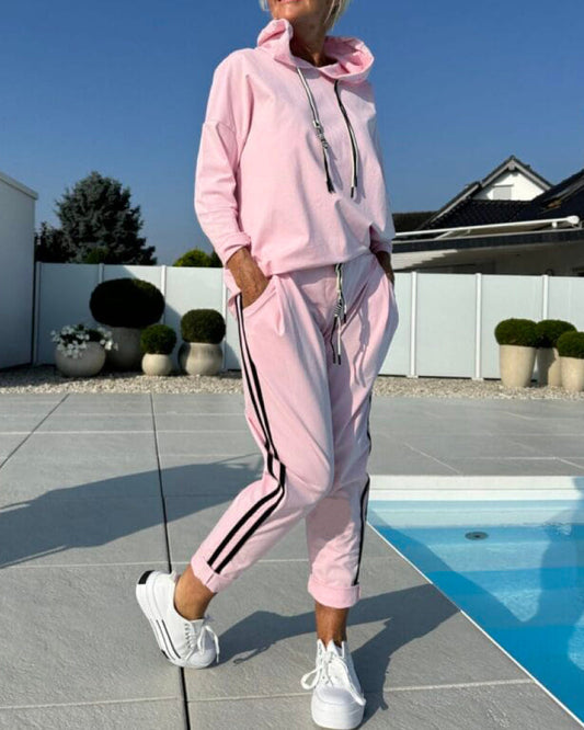 Casual Two - piece Set of Women's Hooded Sweatshirt and Pants