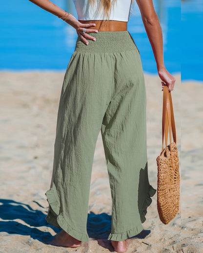 High-waist pleated irregular wide-leg pants pants spring summer