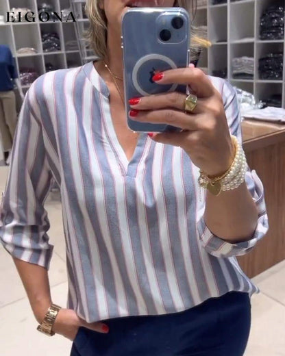 Striped long sleeve casual top blouses & shirts spring