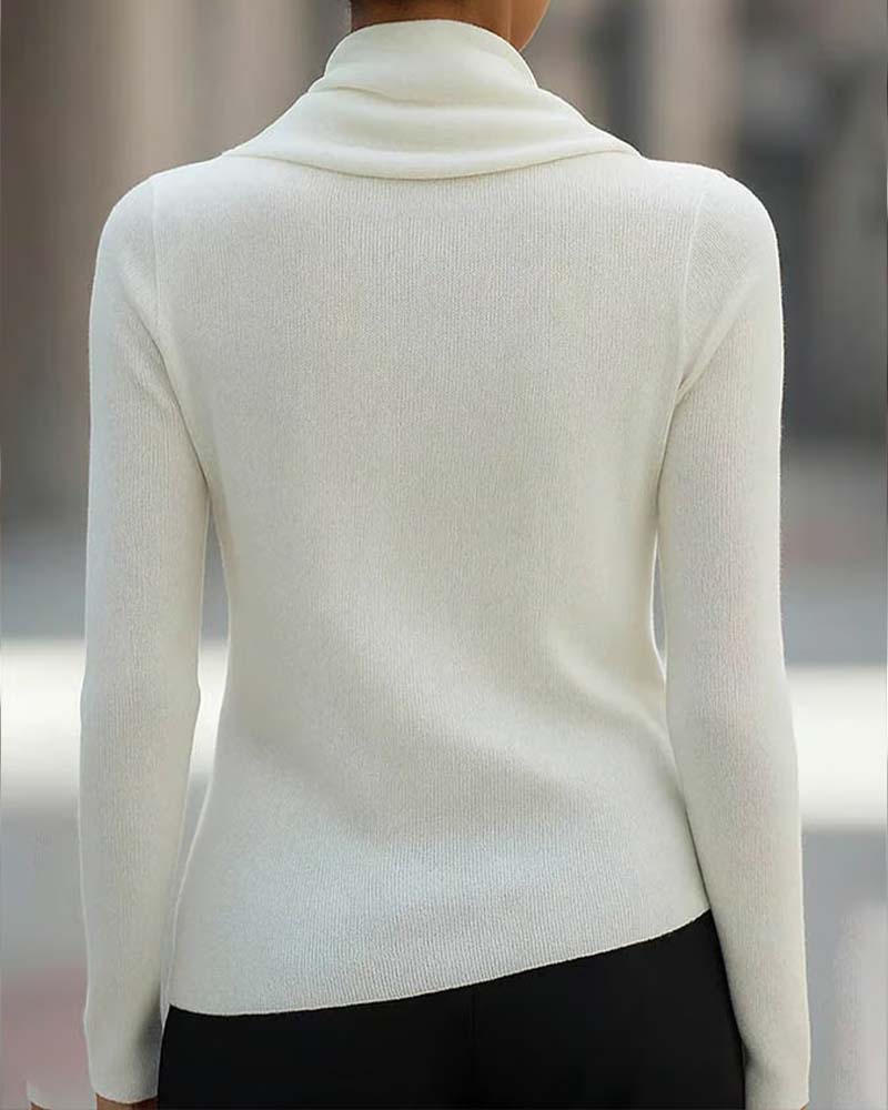 Slouchy Collar Irregular Solid Color Knit Top