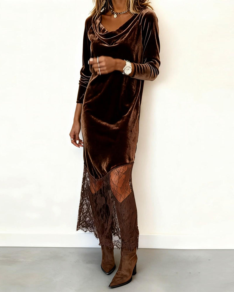 Cowl Neck Lace Patchwork Dress