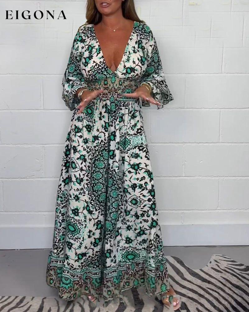 Printed deep V-neck jumpsuit jumpsuits spring summer