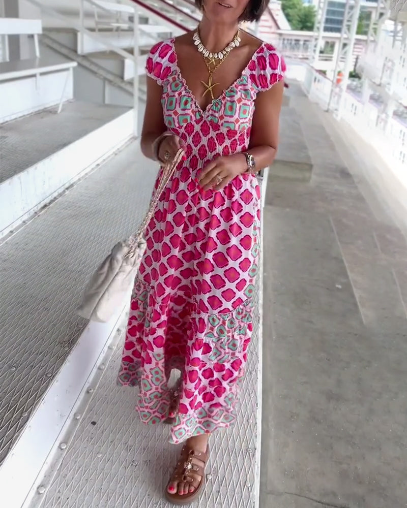 Sexy Deep V Printed Long Dress